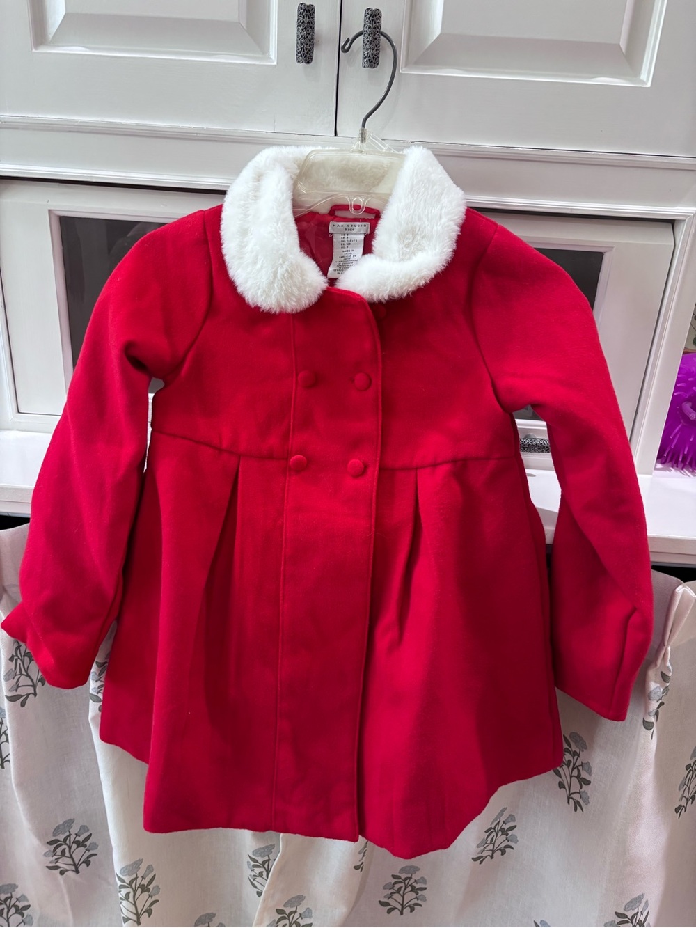 Max Studio Girls' Red Coat with Faux Fur Collar Sz 8
